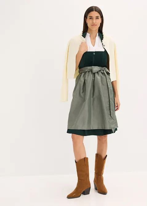 Tyrolerkjole med overdel i fl&oslash;yel og forkle i sateng (2-delt sett), bonprix