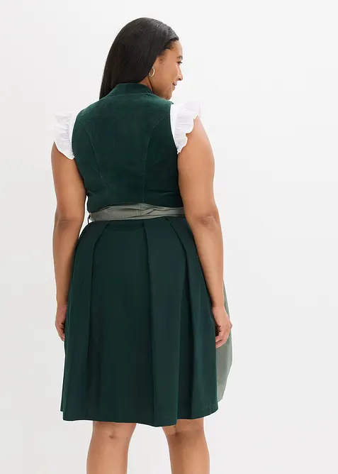 Tyrolerkjole med overdel i fl&oslash;yel og forkle i sateng (2-delt sett), bonprix