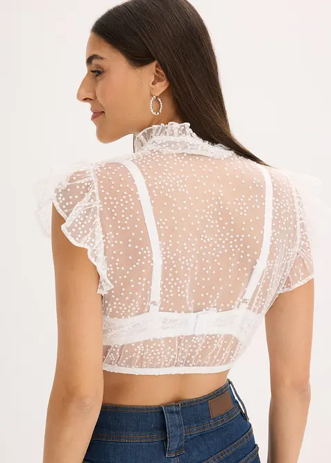Tyrolerbluse i tynn tyll med prikkemønster, bonprix