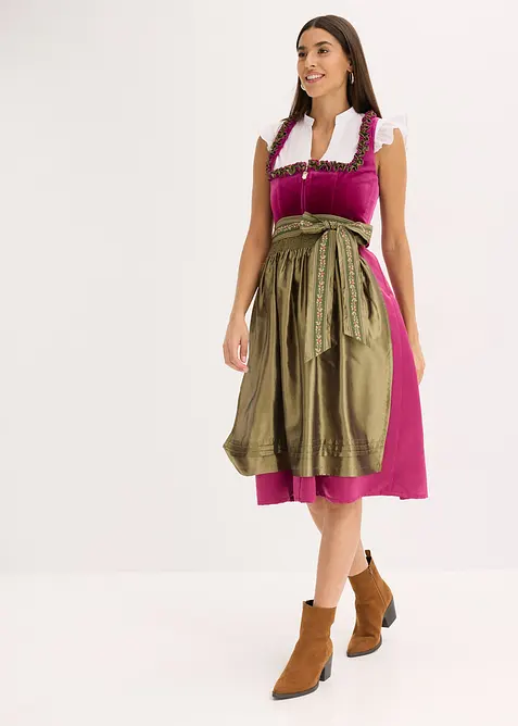 Dirndl med fl&oslash;yel i midi-lengde (2-delt sett), bonprix