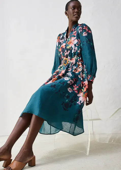 Midikjole i rami (2-delt sett med belte), bonprix