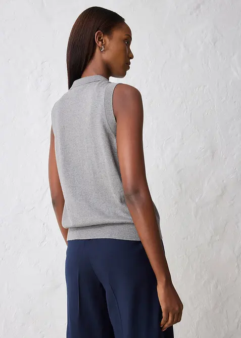 Finstrikket topp med silkeandel og polokrage, bonprix