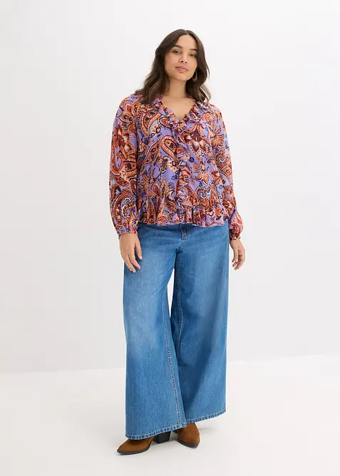 Chiffonbluse med volanger, bonprix