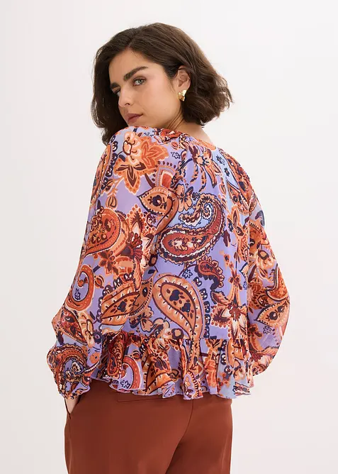 Chiffonbluse med volanger, bonprix