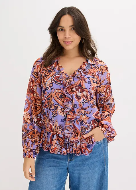 Chiffonbluse med volanger, bonprix