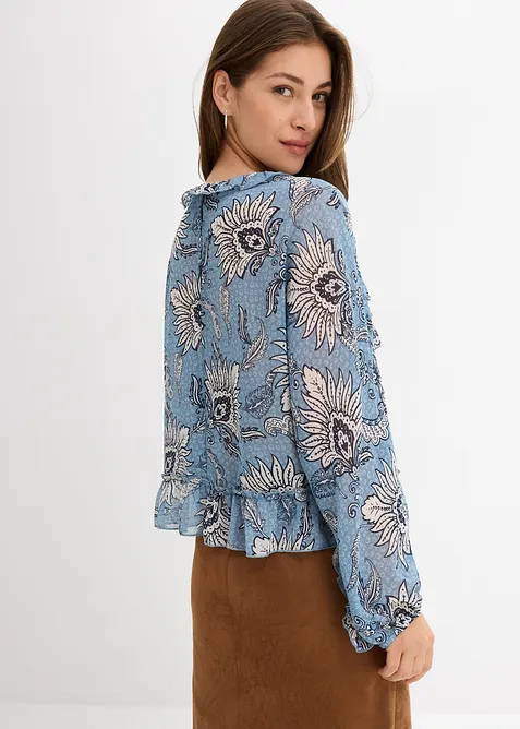 Chiffonbluse med rysjer, bonprix