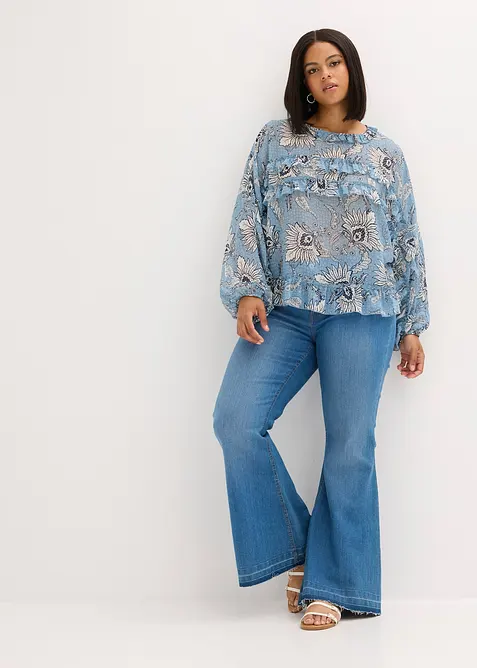 Chiffonbluse med rysjer, bonprix