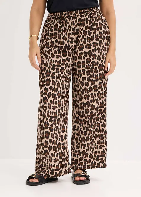 Bukse i lett sateng med vide ben, bonprix