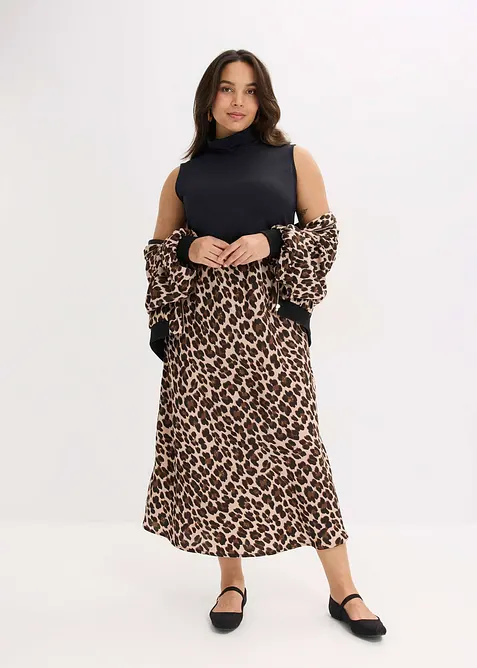 Midiskjørt av fint fallende sateng, bonprix