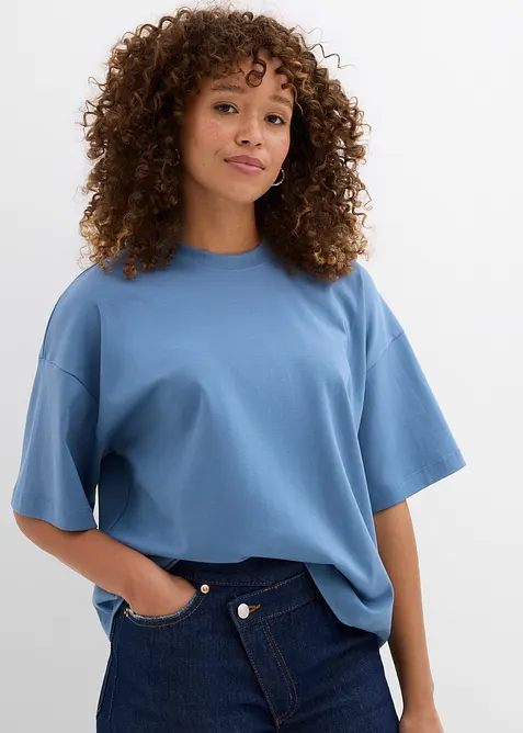 Kort, oversized topp i formstabil, 100% &oslash;kologisk bomull, bonprix