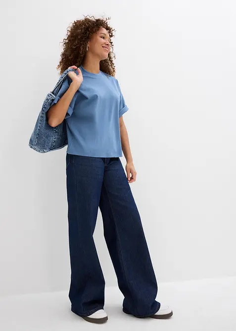 Kort, oversized topp i formstabil, 100% &oslash;kologisk bomull, bonprix