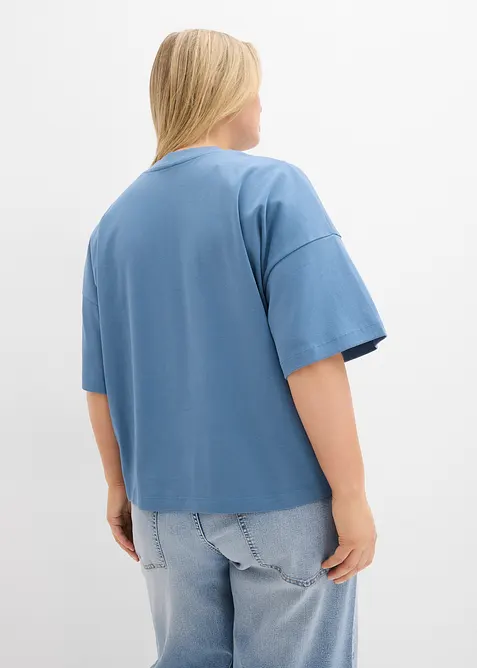 Kort, oversized topp i formstabil, 100% økologisk bomull, bonprix