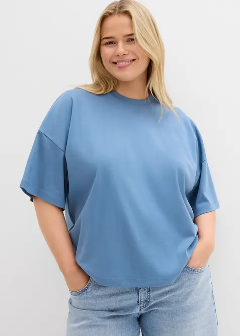 Kort, oversized topp i formstabil, 100% økologisk bomull, bonprix