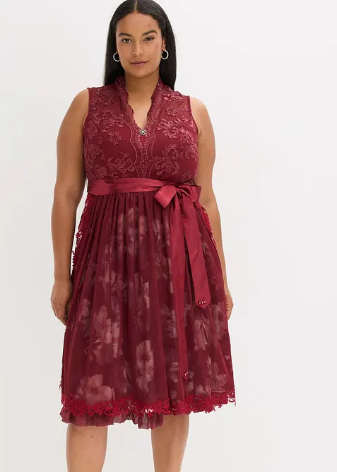 Tyrolerkjole med broderi og skjørt i fløyel (2-delt sett), bonprix