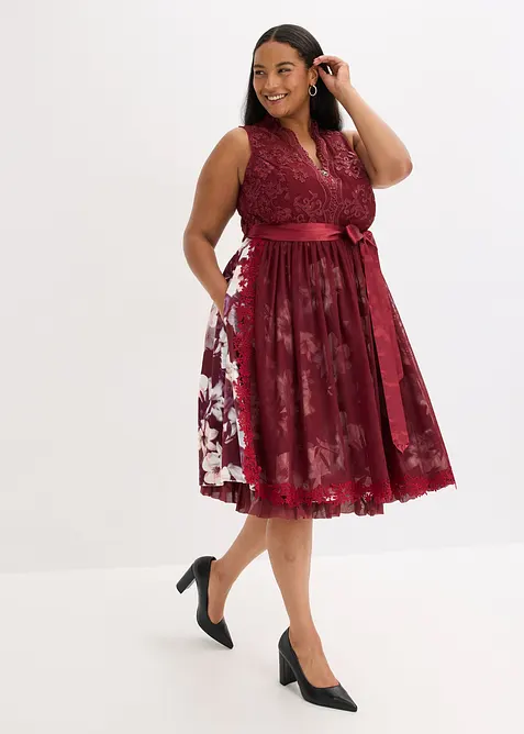 Tyrolerkjole med broderi og skjørt i fløyel (2-delt sett), bonprix