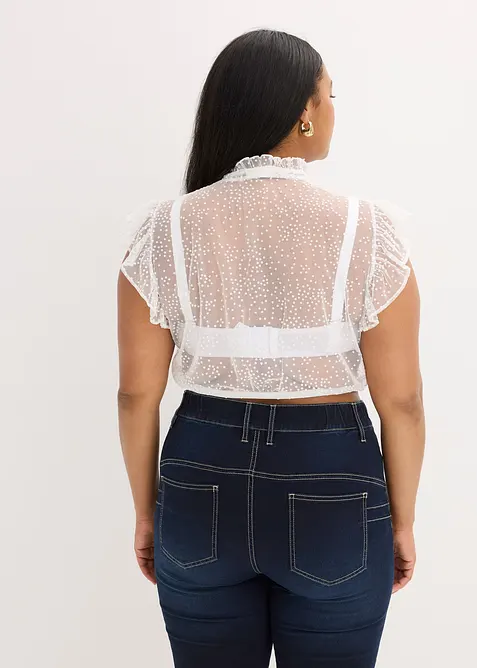 Tyrolerbluse i tynn tyll med prikkem&oslash;nster, bonprix