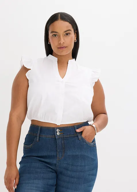 Tyrolerbluse med st&aring;krage og rysjeermer, bonprix