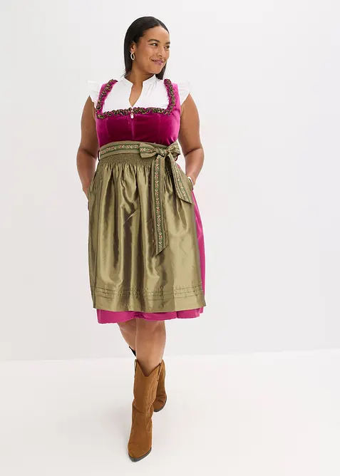 Dirndl med fl&oslash;yel i midi-lengde (2-delt sett), bonprix