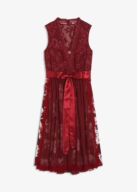 Tyrolerkjole med broderi og skjørt i fløyel (2-delt sett), bonprix