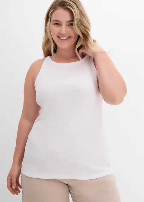 Ribbet topp i 100% &oslash;kologisk bomull (2-pack), bonprix