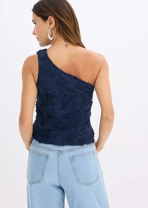 One shoulder-topp med broderi, bonprix