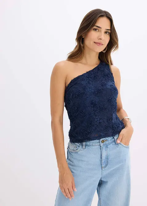 One shoulder-topp med broderi, bonprix