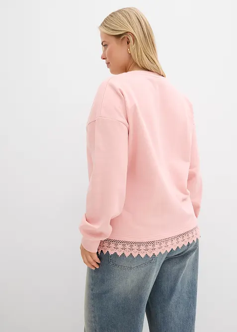 Sweatshirt med blondebesetning, bonprix
