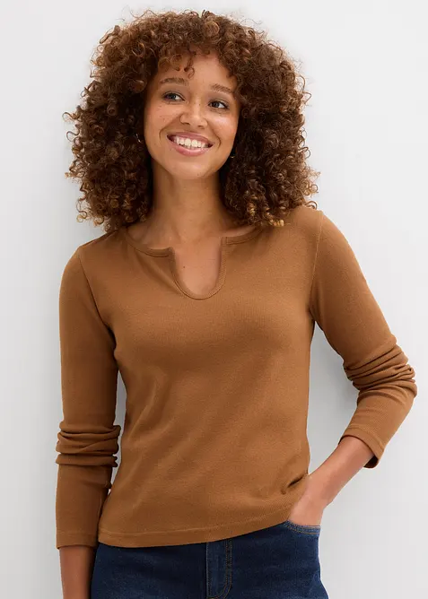 Ribbestrikket topp med &oslash;kologisk bomull, bonprix