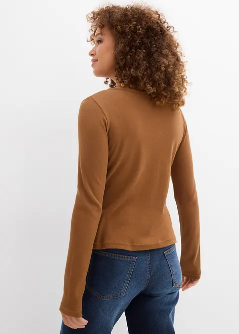 Ribbestrikket topp med &oslash;kologisk bomull, bonprix