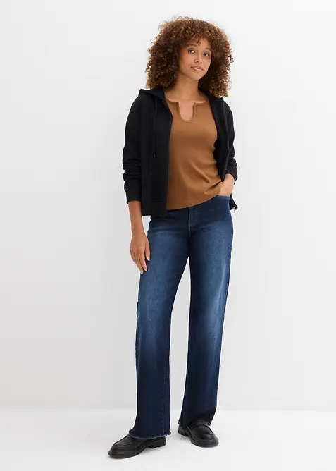 Ribbestrikket topp med &oslash;kologisk bomull, bonprix