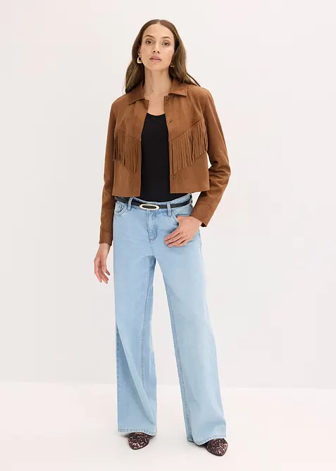 Jakke i imitert, semsket skinn med frynser, bonprix