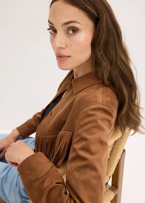 Jakke i imitert, semsket skinn med frynser, bonprix