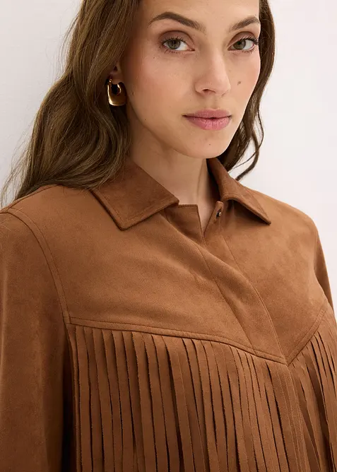 Jakke i imitert, semsket skinn med frynser, bonprix