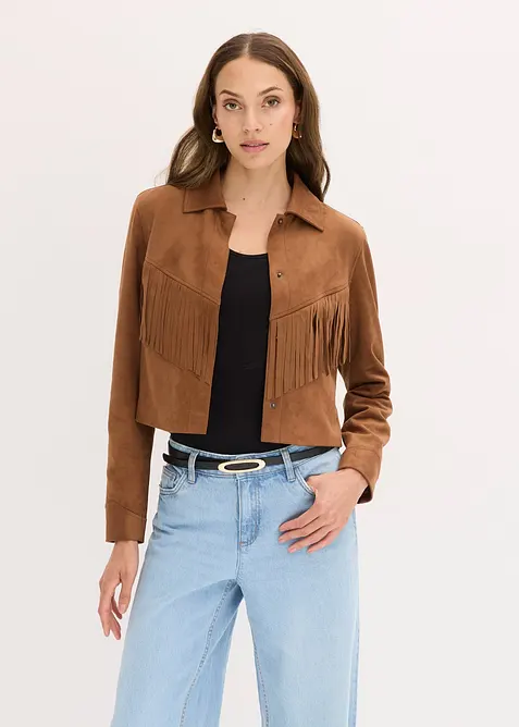 Jakke i imitert, semsket skinn med frynser, bonprix