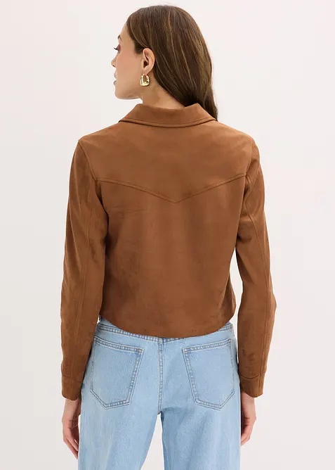 Jakke i imitert, semsket skinn med frynser, bonprix