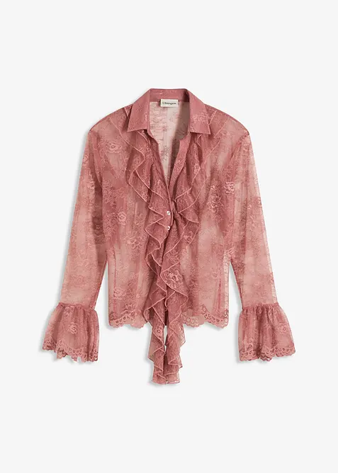 Transparent bluse med blonder, bonprix