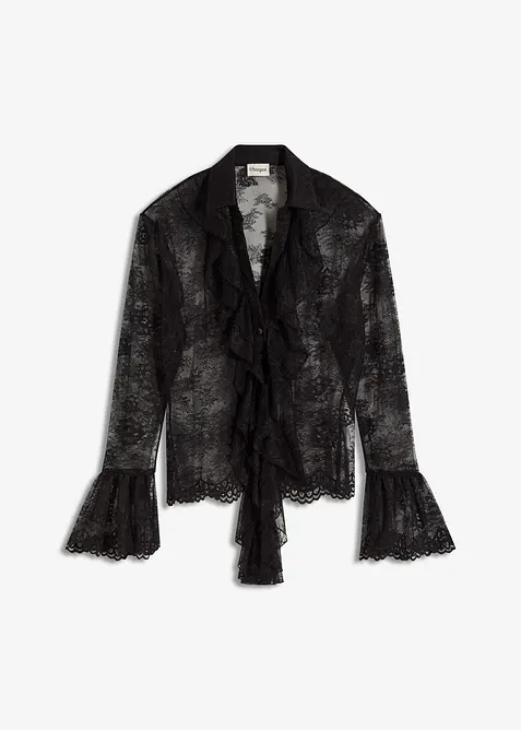 Transparent bluse med blonder, bonprix