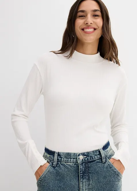 Langermet, ribbet topp, bonprix