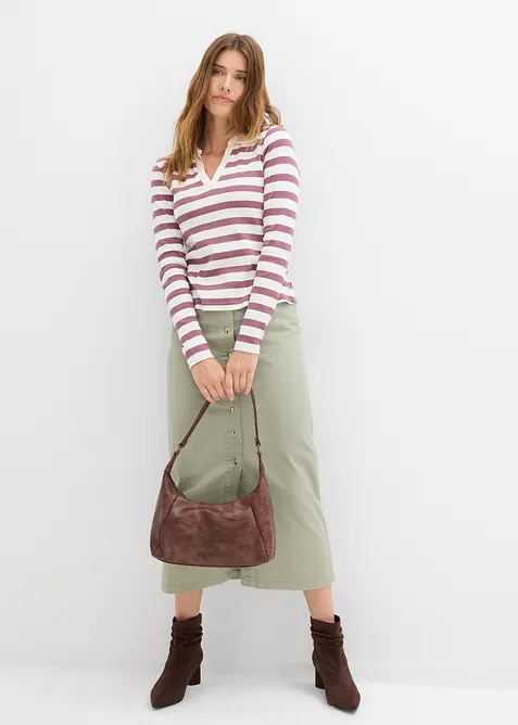 Langermet topp i ribbemateriale med krage, bonprix