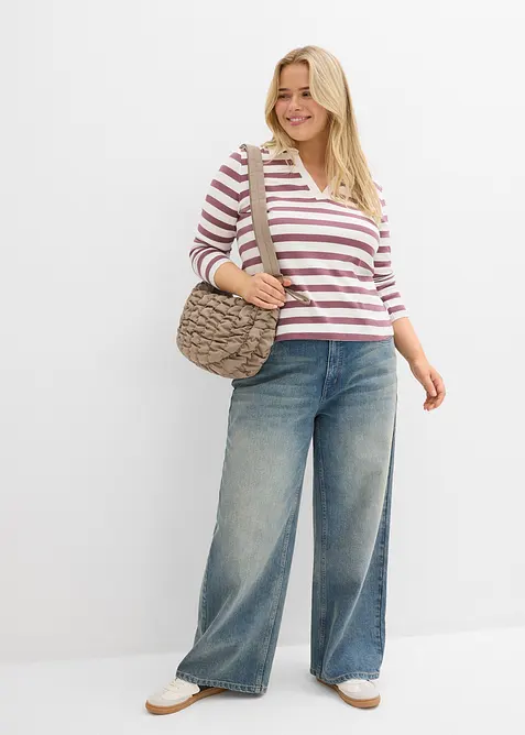 Langermet topp i ribbemateriale med krage, bonprix