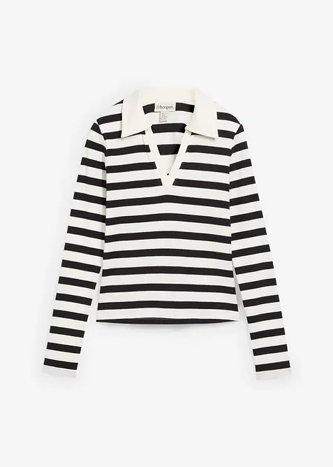 Langermet topp i ribbemateriale med krage, bonprix