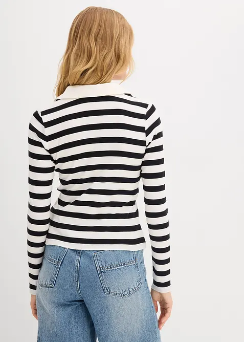 Langermet topp i ribbemateriale med krage, bonprix