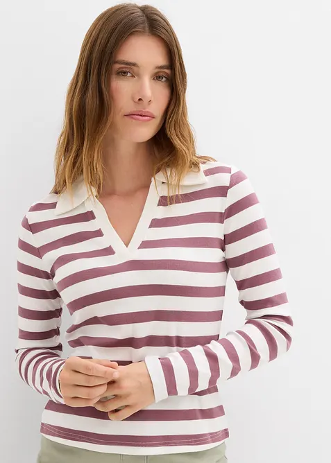 Langermet topp i ribbemateriale med krage, bonprix