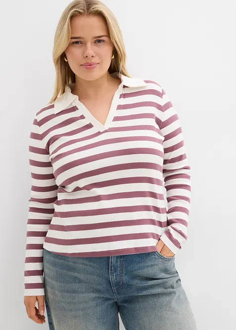 Langermet topp i ribbemateriale med krage, bonprix