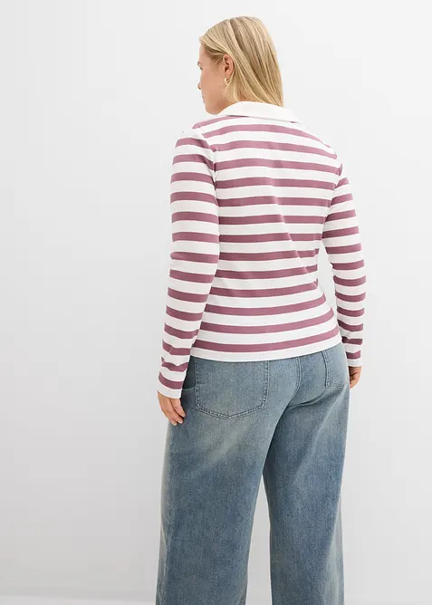 Langermet topp i ribbemateriale med krage, bonprix