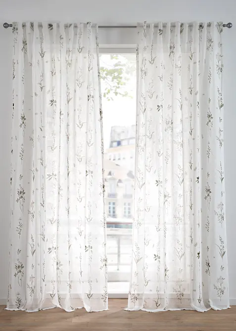 Gardin med trykt blomstermønster (1-pack), bonprix