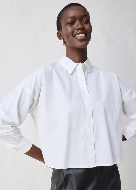 Kort, oversized skjorte med silke, bonprix