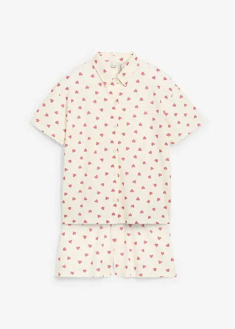 Kort pyjamas av 100% økologisk bomull med knappestolpe (sett i 2 deler), bonprix