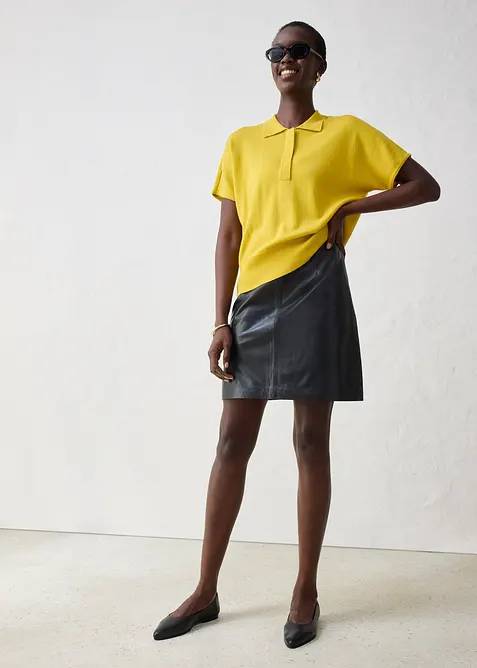 Genser i finstrikk med silke og krage, bonprix