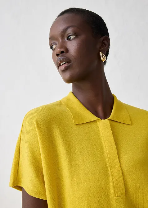 Genser i finstrikk med silke og krage, bonprix